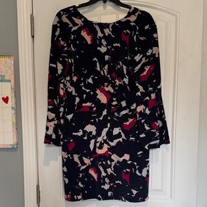 Banana Republic Long Sleeve Dress in Black and Pink Abstract